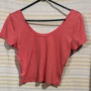 Hollister Coral Pink Cropped Scoop Neck Tee | Short Sleeve | Size Large